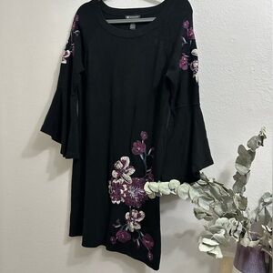 Inc - International concepts  midi dress with bell sleeves embroidered flowers